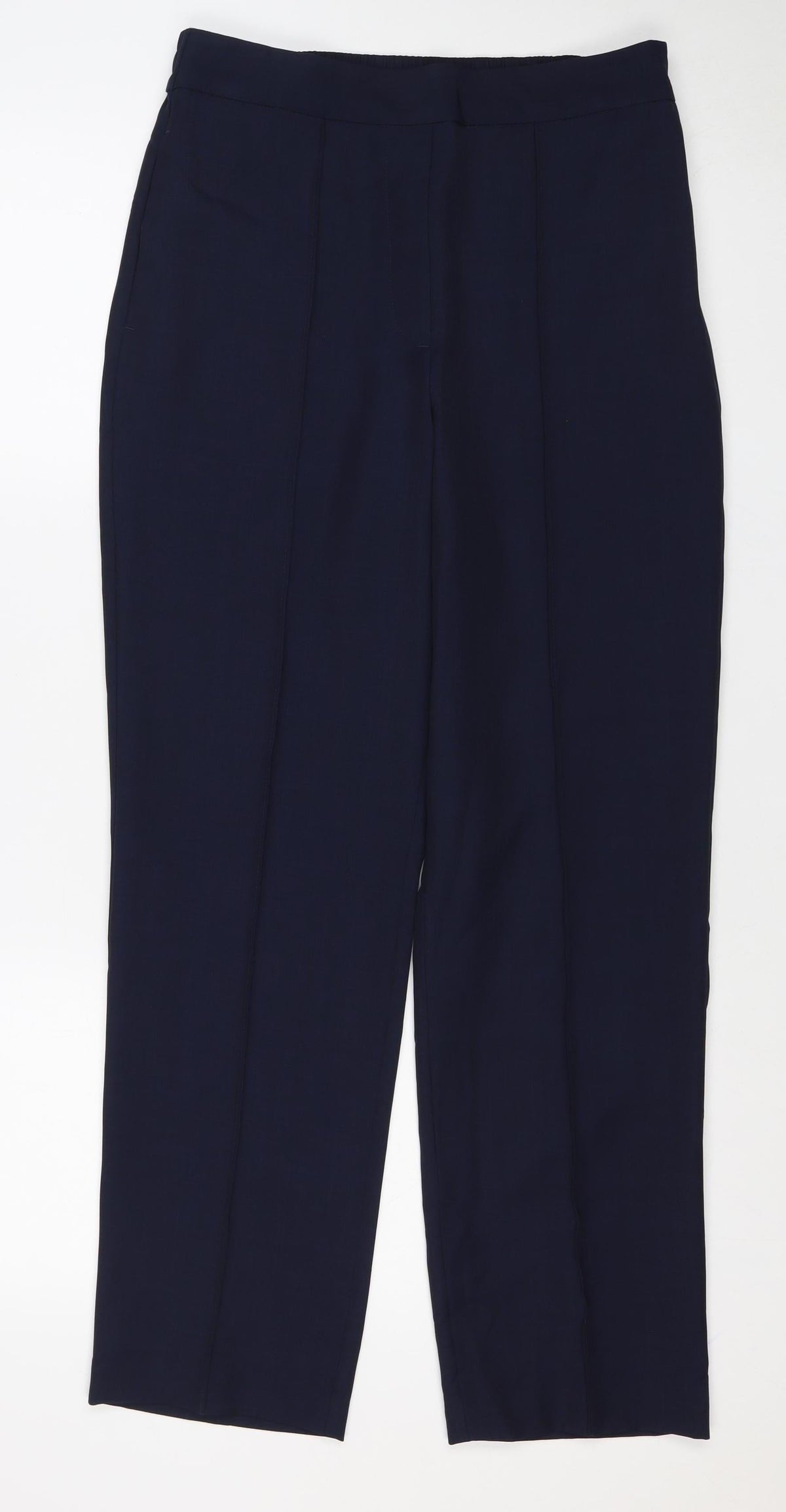Marks and Spencer Women Navy UK 10 Short Wide-Leg Elastic Waist Trousers
