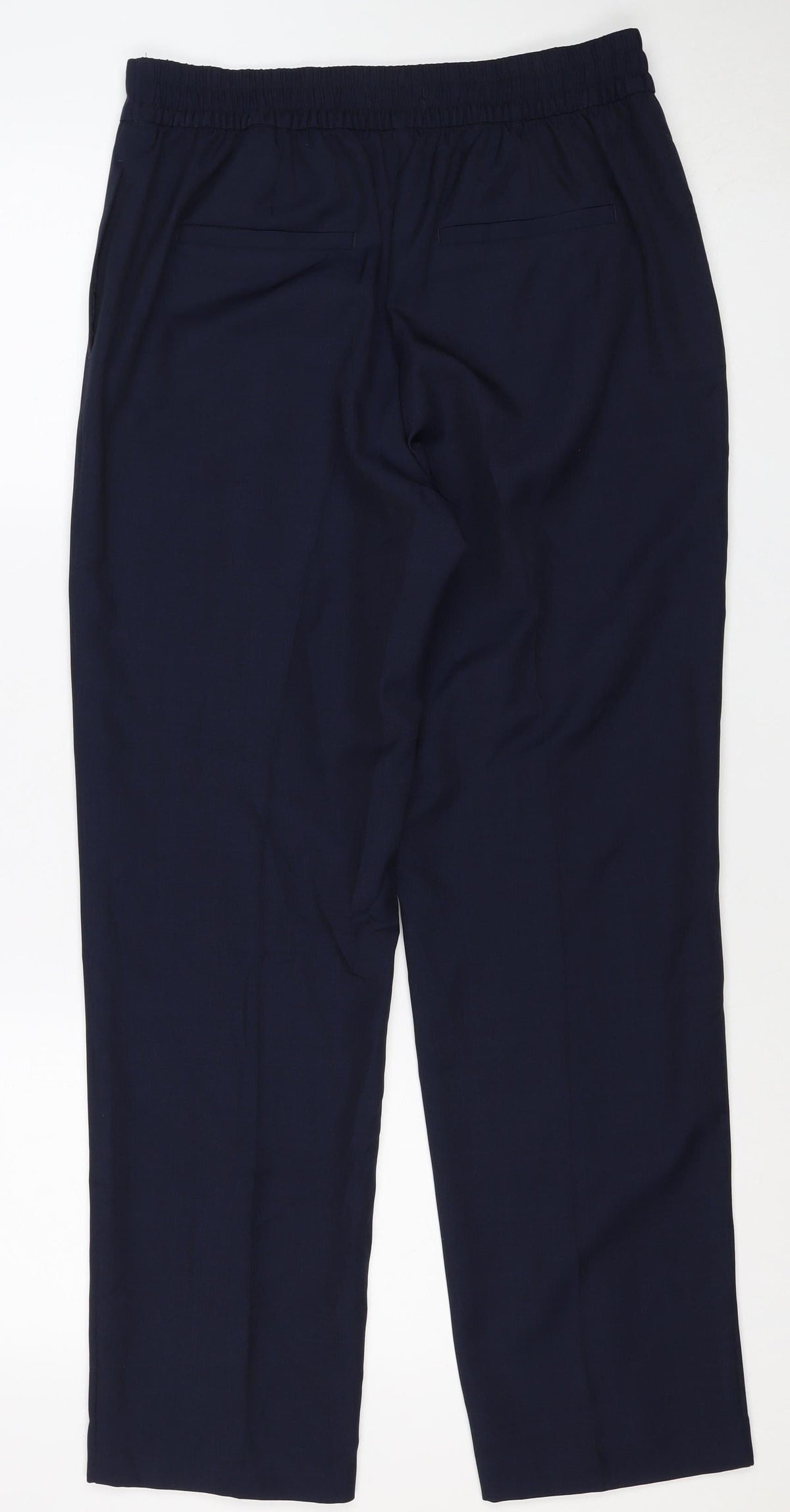 Marks and Spencer Women Navy UK 10 Short Wide-Leg Elastic Waist Trousers