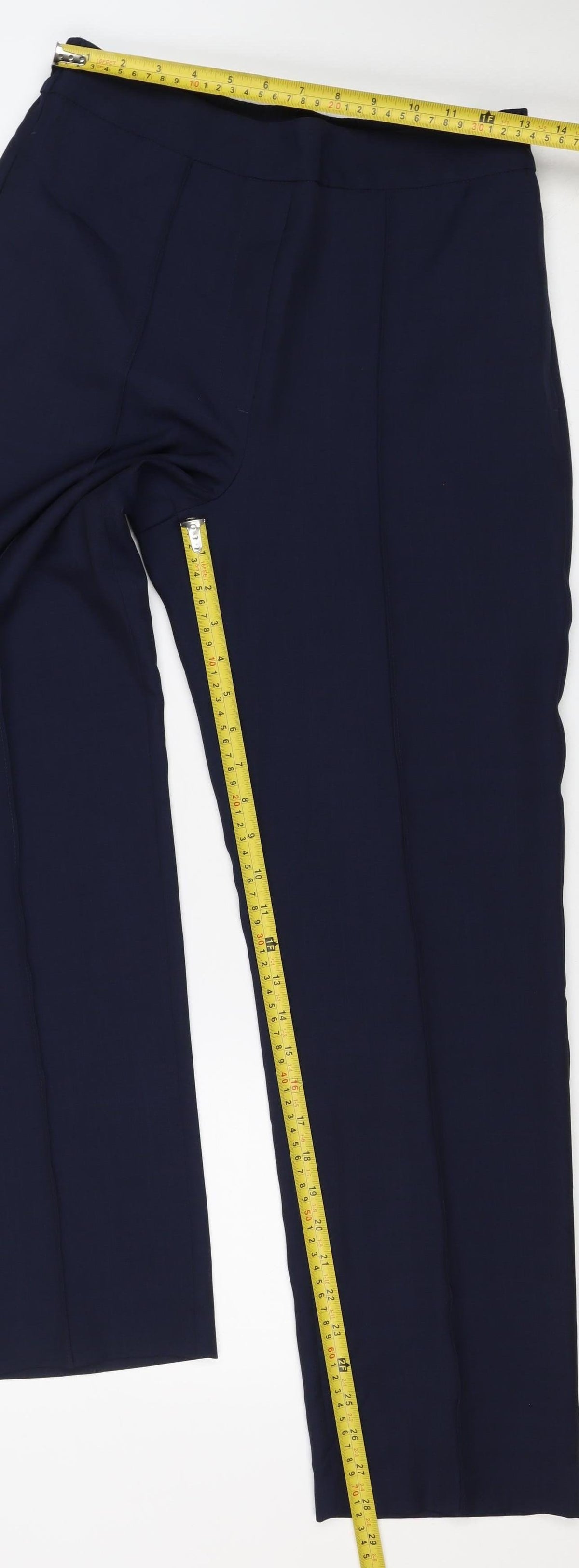 Marks and Spencer Women Navy UK 10 Short Wide-Leg Elastic Waist Trousers