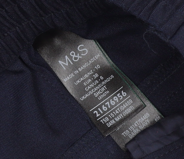 Marks and Spencer Women Navy UK 10 Short Wide-Leg Elastic Waist Trousers