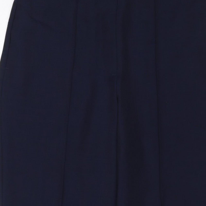 Marks and Spencer Women Navy UK 10 Short Wide-Leg Elastic Waist Trousers