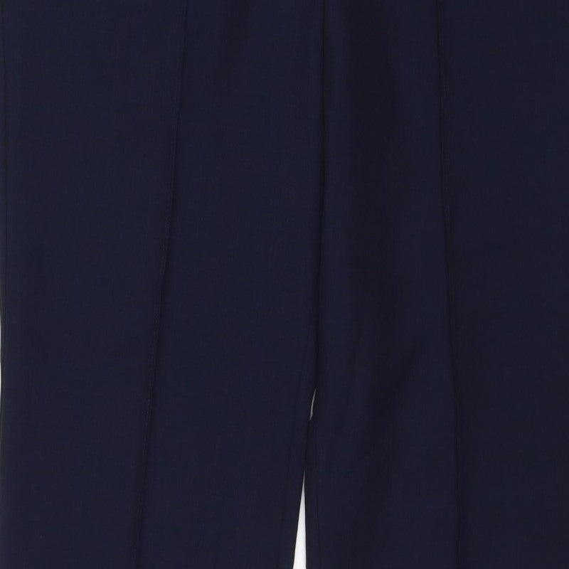 Marks and Spencer Women Navy UK 10 Short Wide-Leg Elastic Waist Trousers
