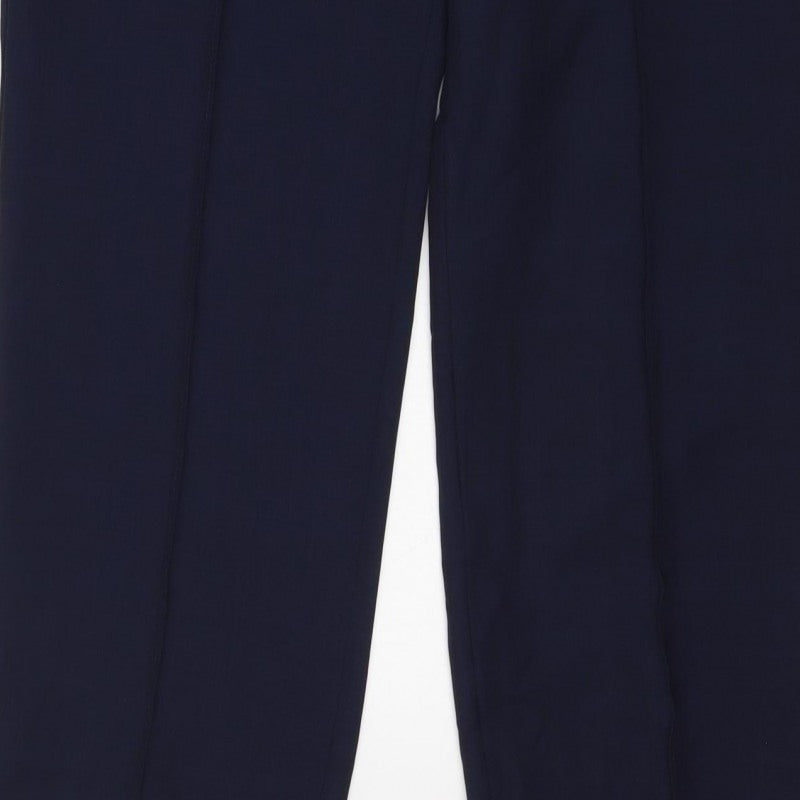 Marks and Spencer Women Navy UK 10 Short Wide-Leg Elastic Waist Trousers