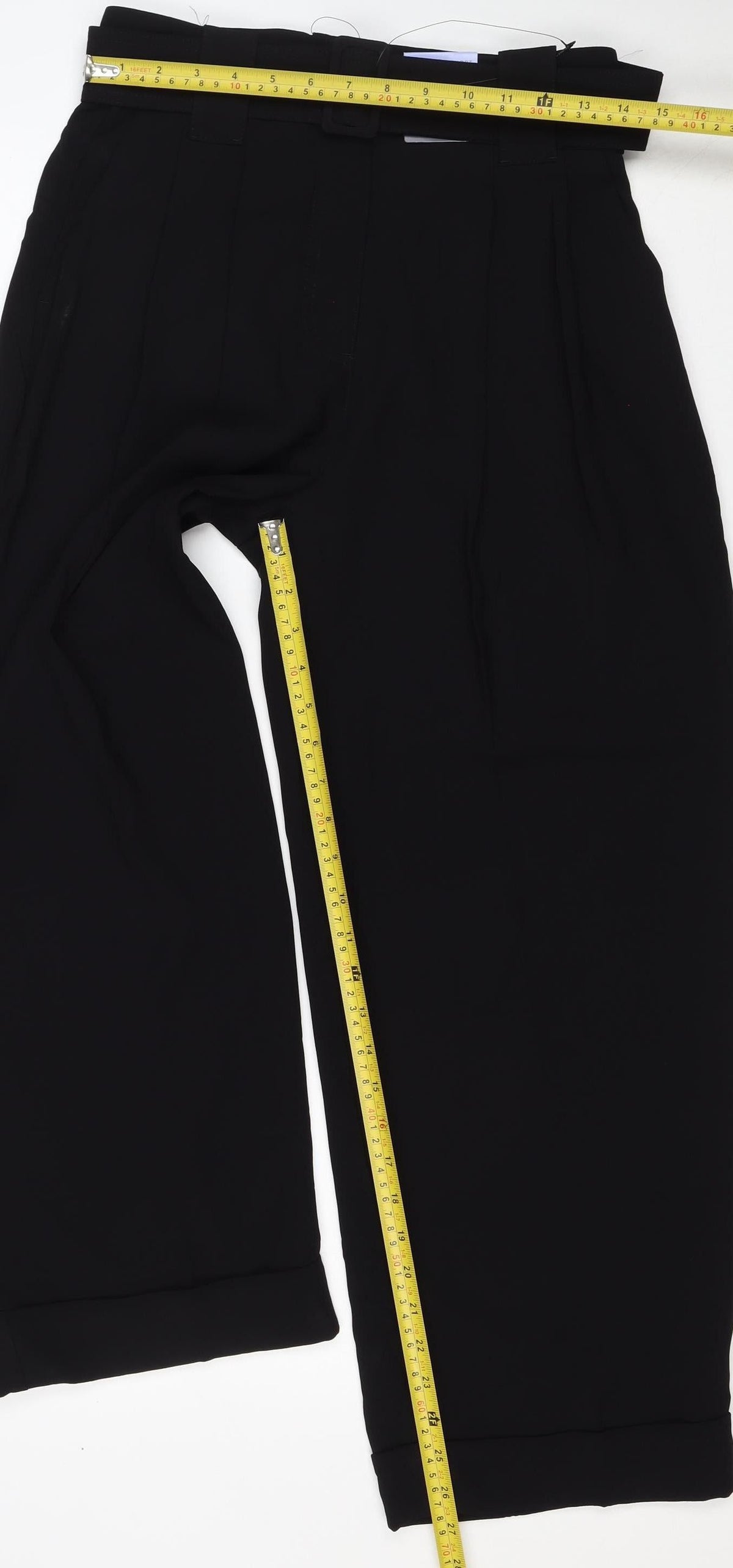 Marks and Spencer Women's Black UK 8 Short Belted Tapered Trousers