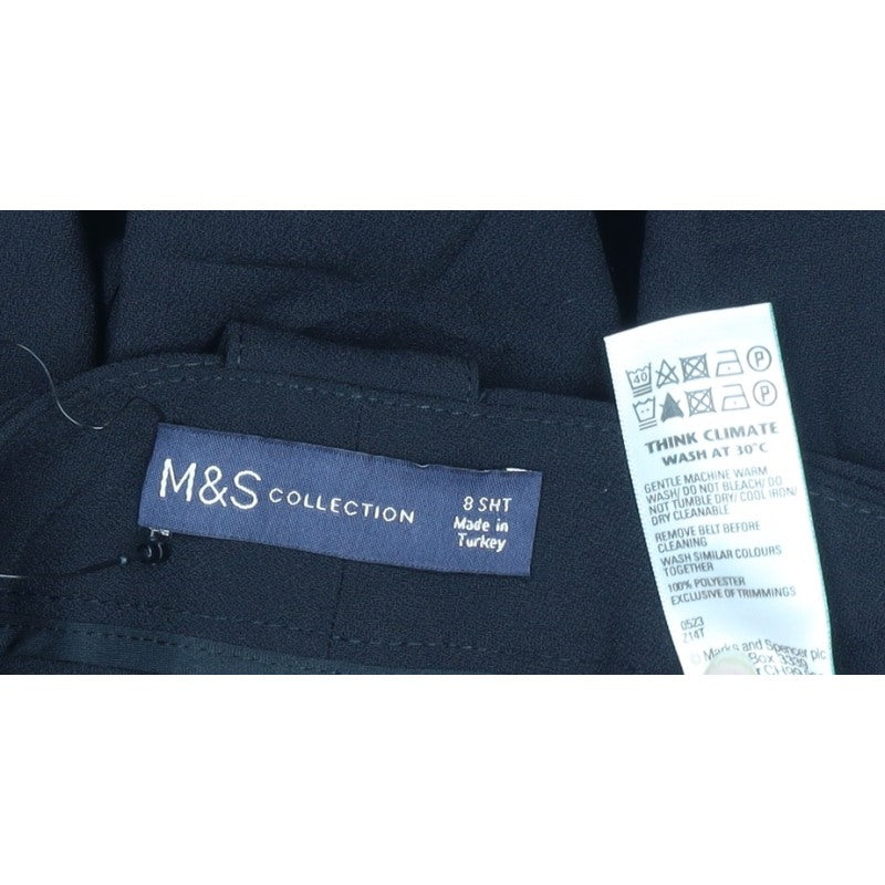 Marks and Spencer Women's Black UK 8 Short Belted Tapered Trousers