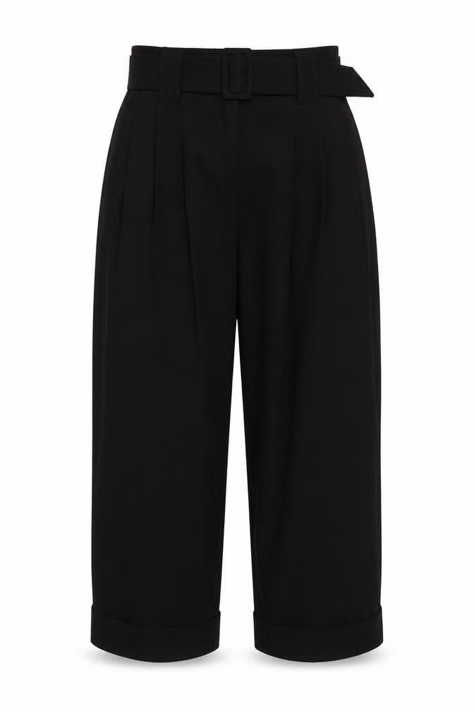 Marks and Spencer Women's Black UK 8 Short Belted Tapered Trousers