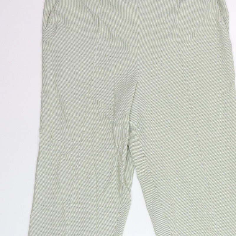 Marks & Spencer Women Green Striped Size 14 Straight Trousers