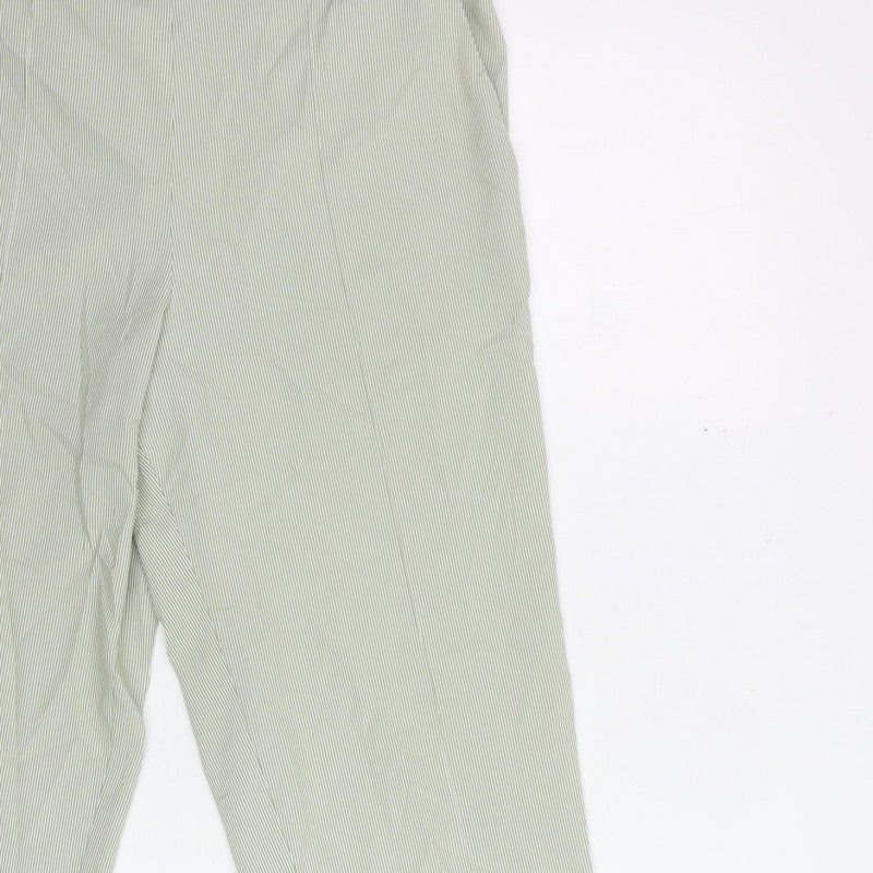 Marks & Spencer Women Green Striped Size 14 Straight Trousers