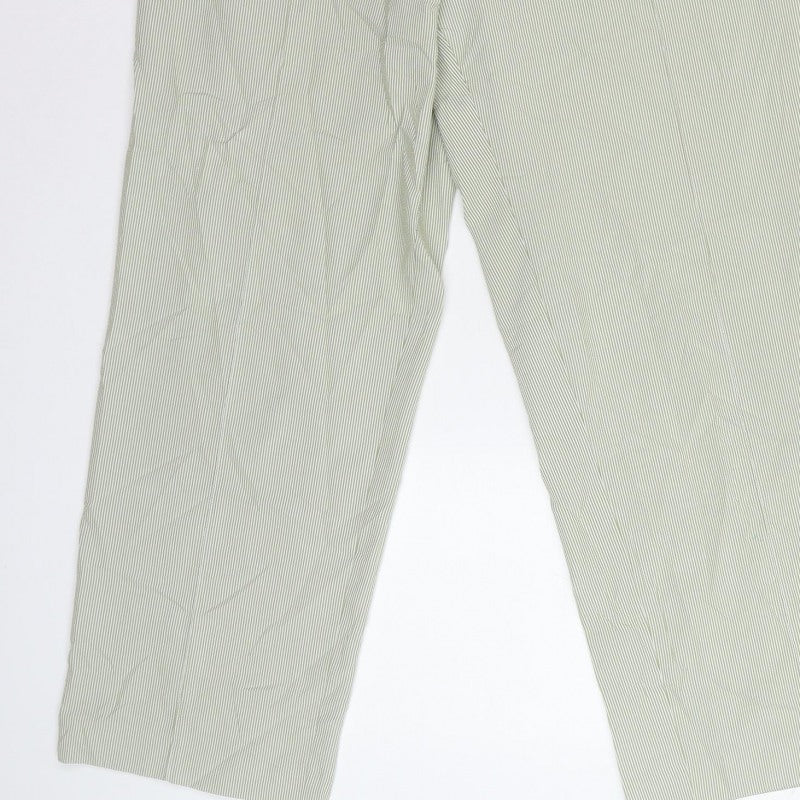 Marks & Spencer Women Green Striped Size 14 Straight Trousers