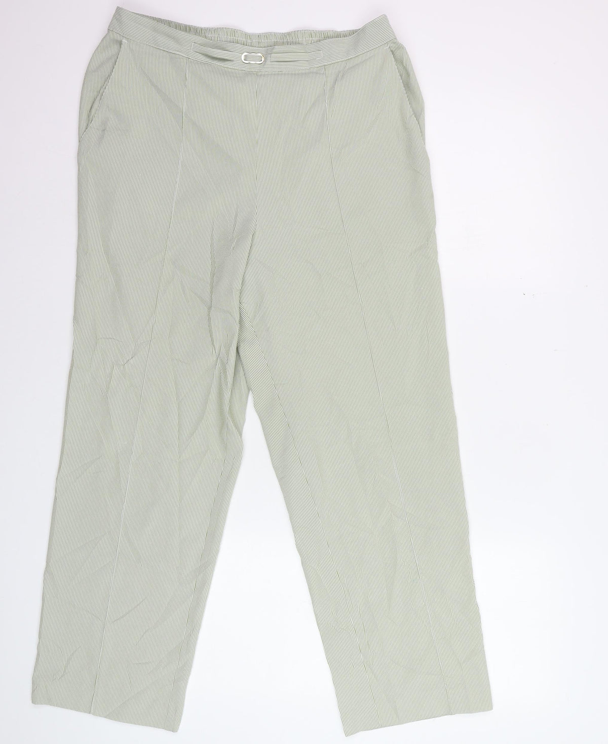 Marks & Spencer Women Green Striped Size 14 Straight Trousers