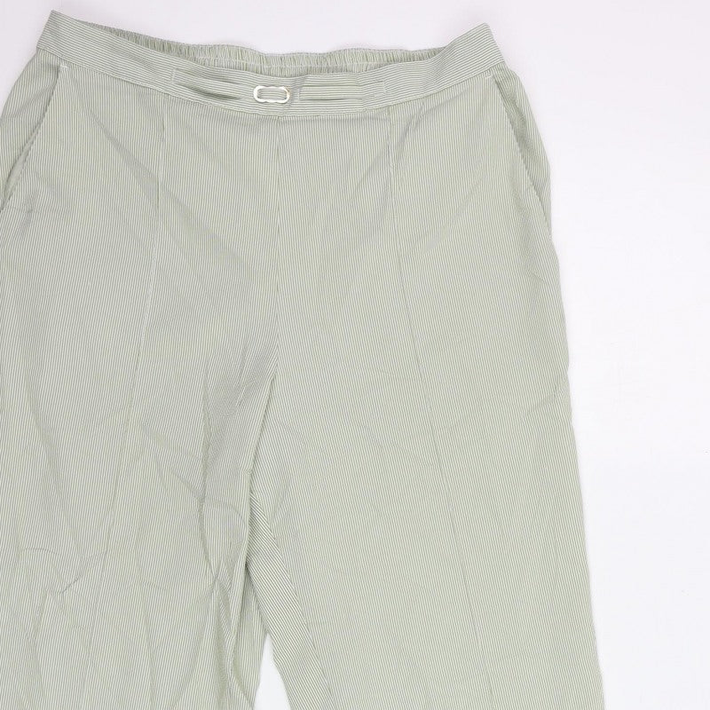 Marks & Spencer Women Green Striped Size 14 Straight Trousers