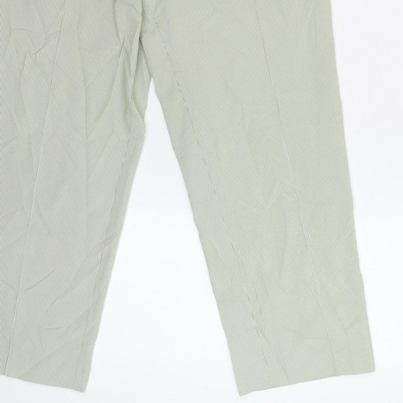 Marks & Spencer Women Green Striped Size 14 Straight Trousers