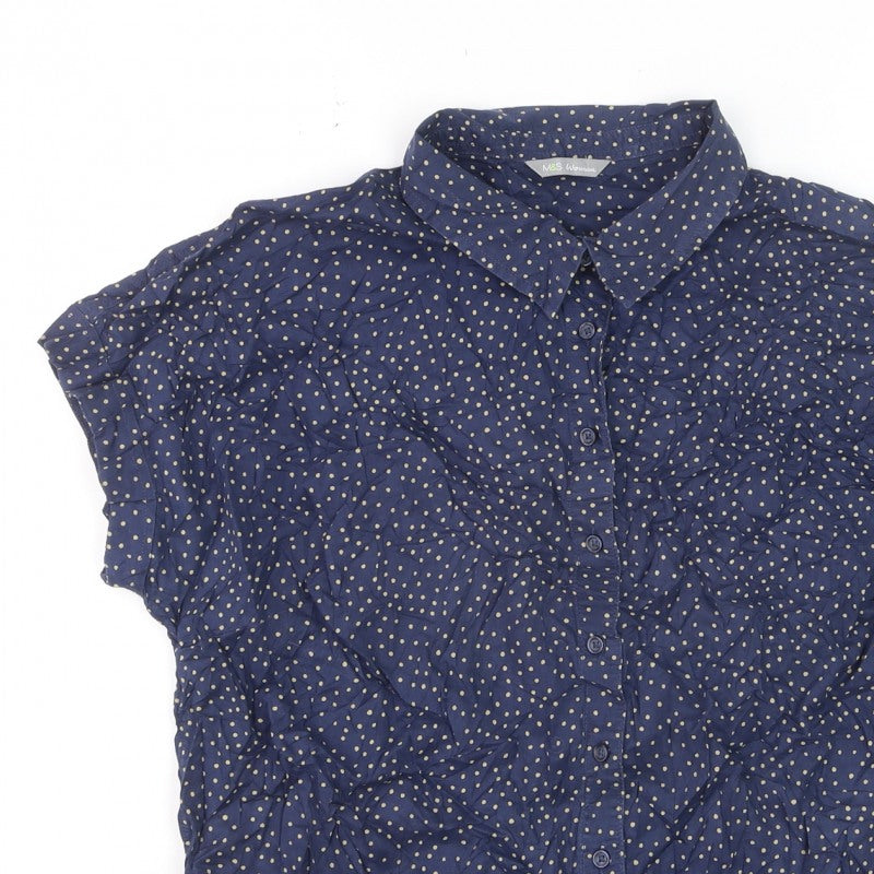 Marks and Spencer Women Blue UK 18 Polka Dot Tie Front Button-Up Shirt