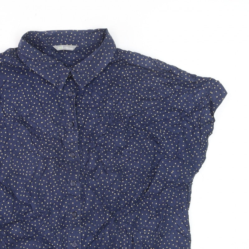 Marks and Spencer Women Blue UK 18 Polka Dot Tie Front Button-Up Shirt