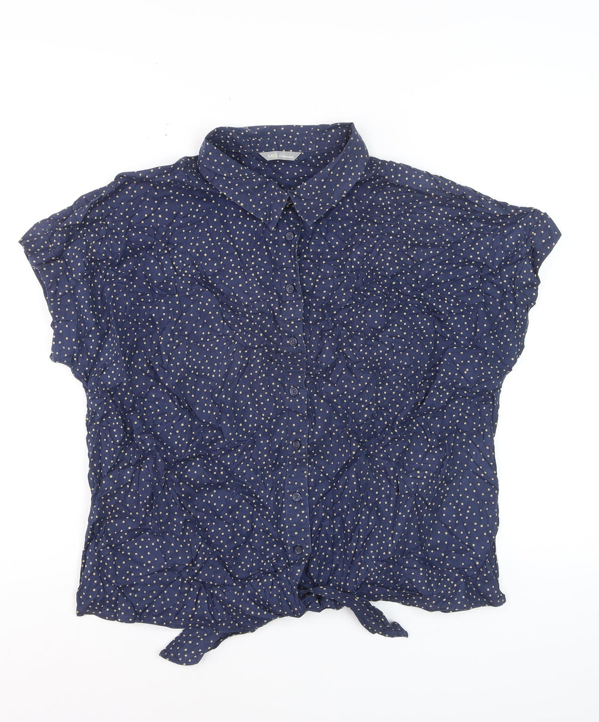 Marks and Spencer Women Blue UK 18 Polka Dot Tie Front Button-Up Shirt