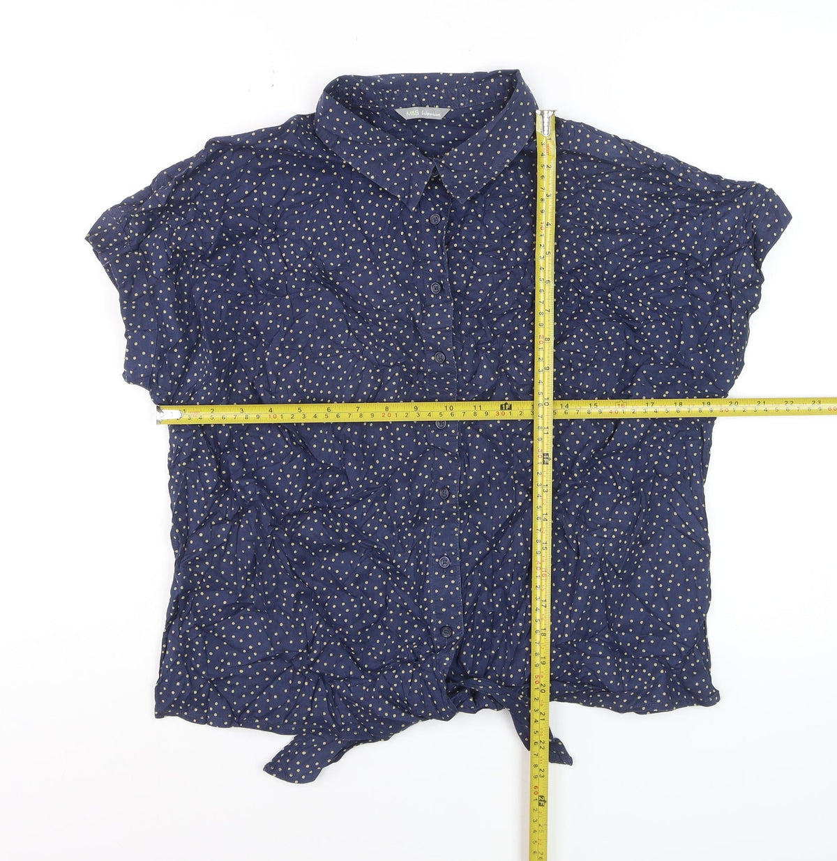 Marks and Spencer Women Blue UK 18 Polka Dot Tie Front Button-Up Shirt