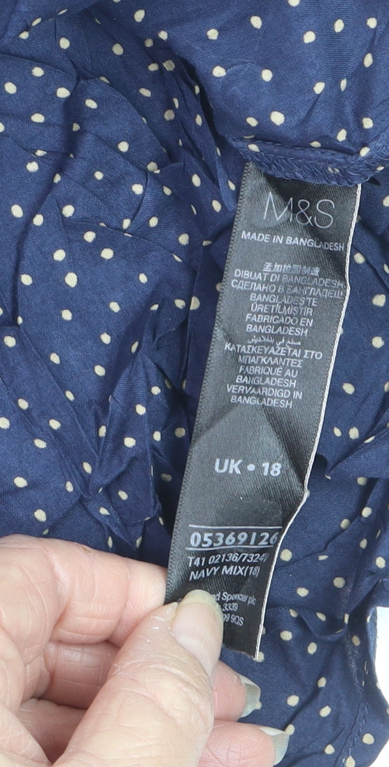 Marks and Spencer Women Blue UK 18 Polka Dot Tie Front Button-Up Shirt