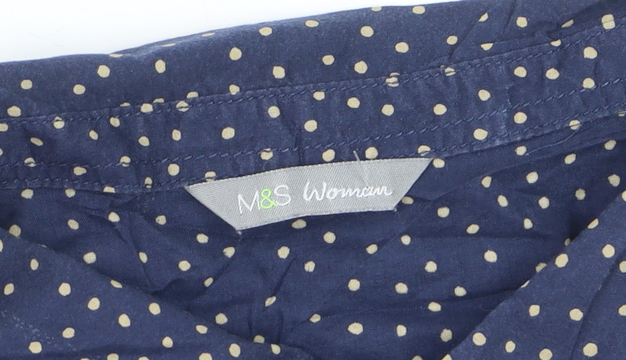Marks and Spencer Women Blue UK 18 Polka Dot Tie Front Button-Up Shirt