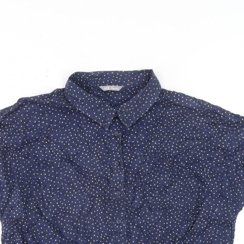 Marks and Spencer Women Blue UK 18 Polka Dot Tie Front Button-Up Shirt