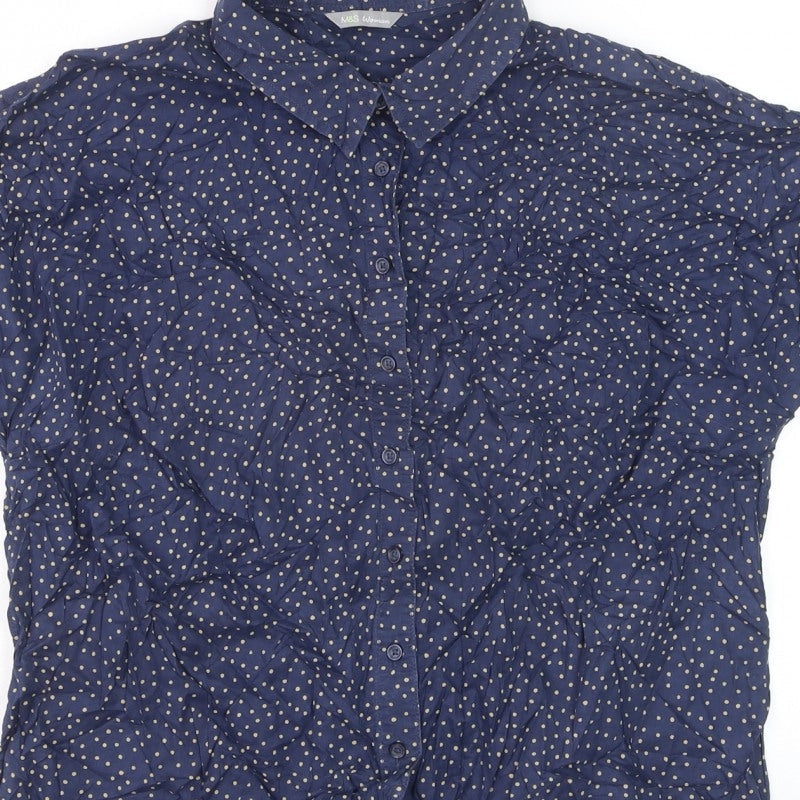 Marks and Spencer Women Blue UK 18 Polka Dot Tie Front Button-Up Shirt