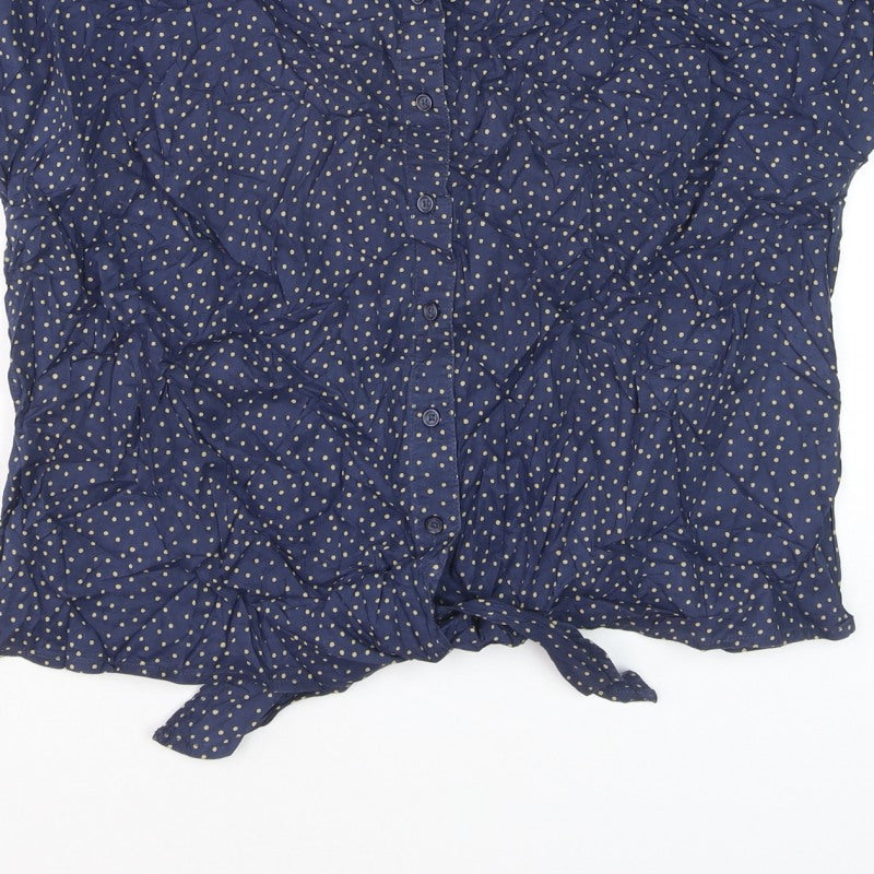 Marks and Spencer Women Blue UK 18 Polka Dot Tie Front Button-Up Shirt