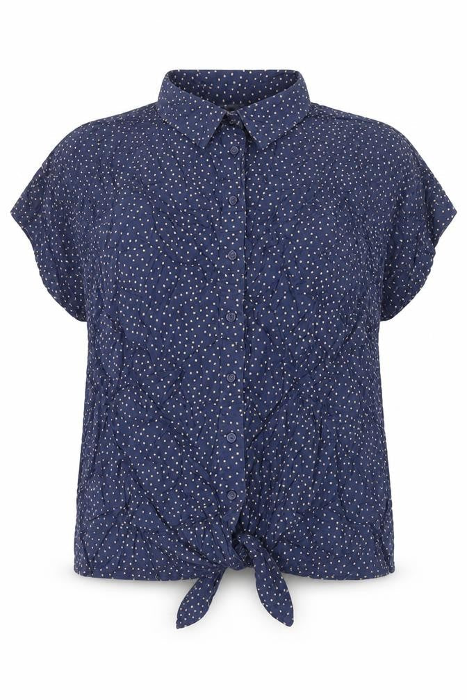 Marks and Spencer Women Blue UK 18 Polka Dot Tie Front Button-Up Shirt