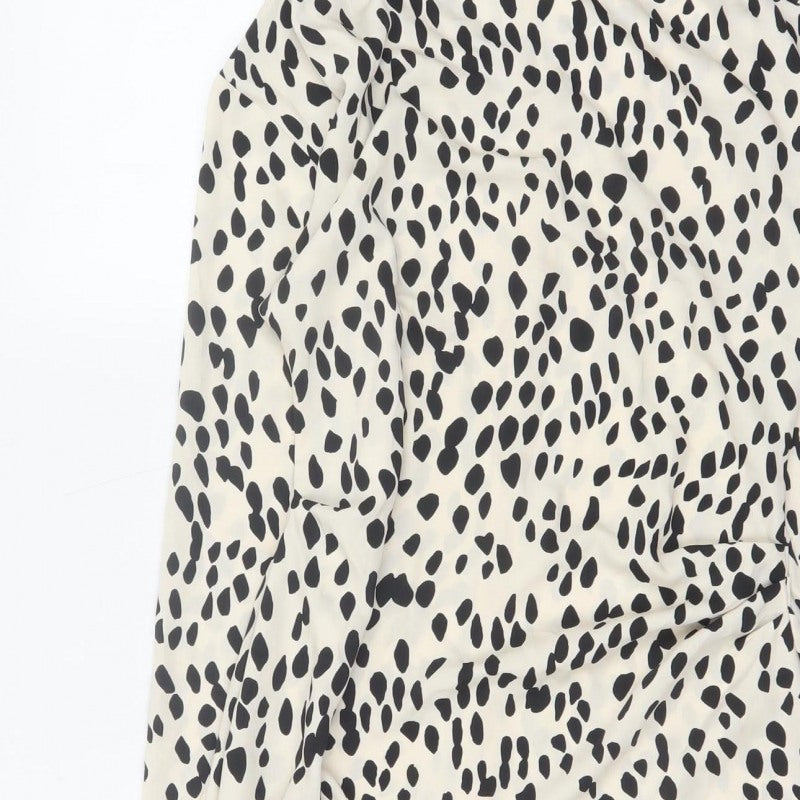 H&M Women Ivory Black Animal Print Shift Mini Dress UK 10 Long Sleeve