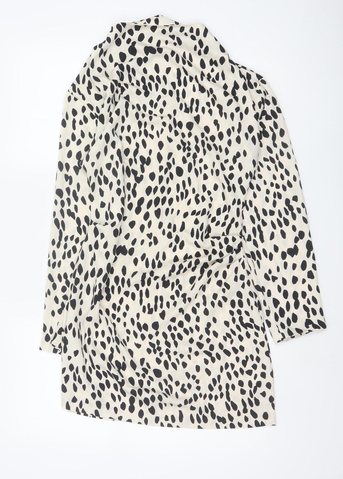 H&M Women Ivory Black Animal Print Shift Mini Dress UK 10 Long Sleeve
