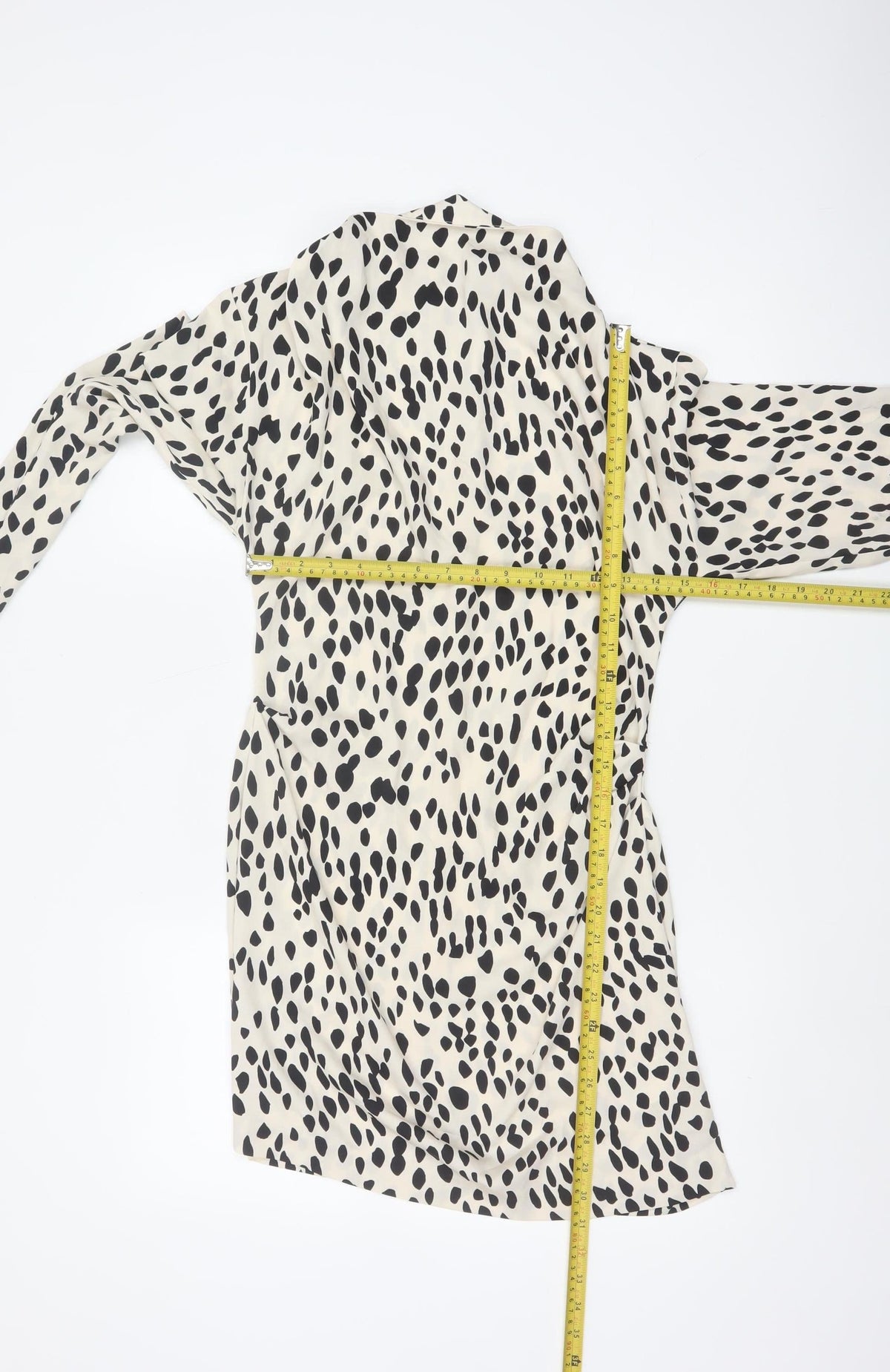 H&M Women Ivory Black Animal Print Shift Mini Dress UK 10 Long Sleeve