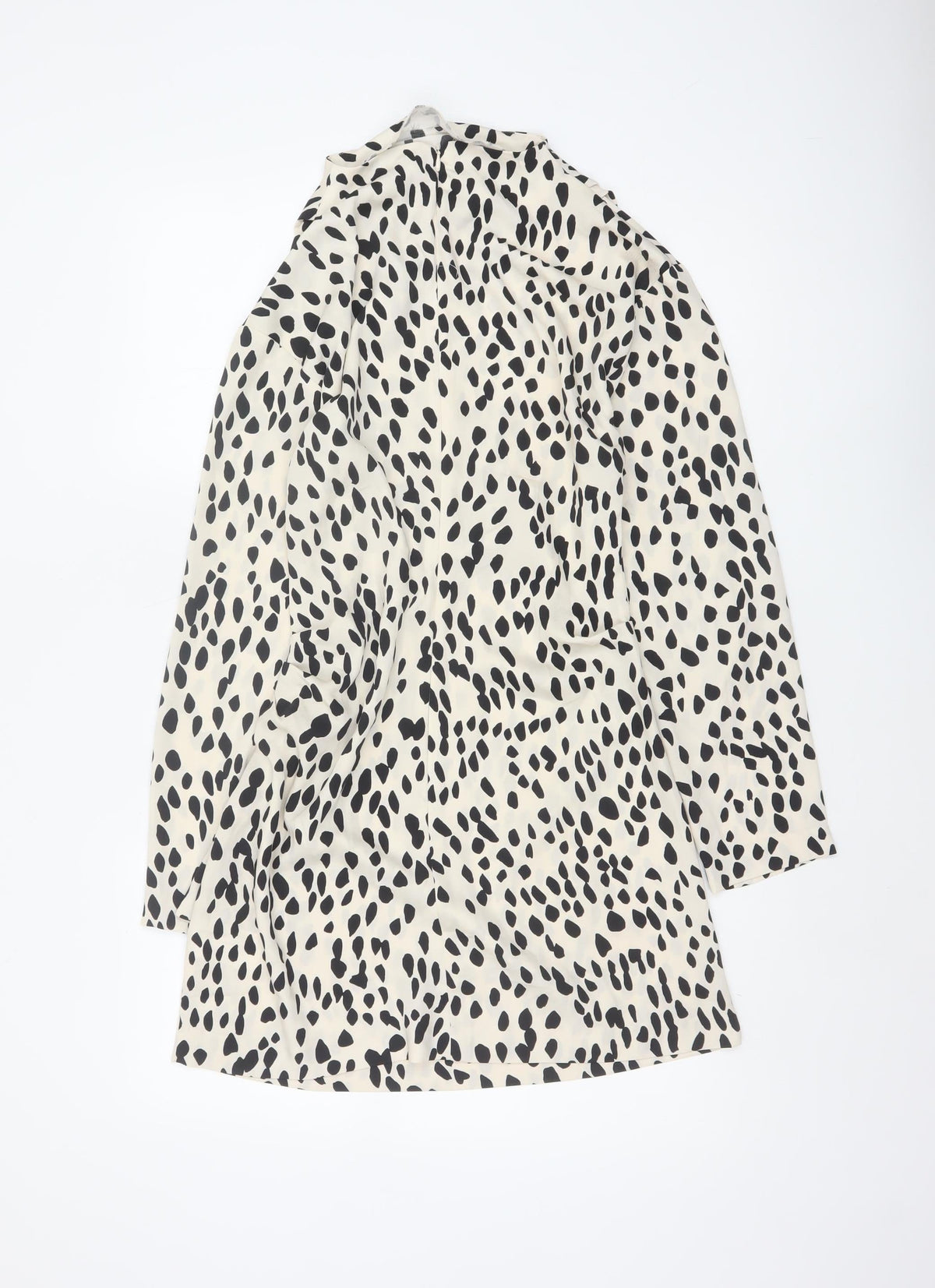 H&M Women Ivory Black Animal Print Shift Mini Dress UK 10 Long Sleeve