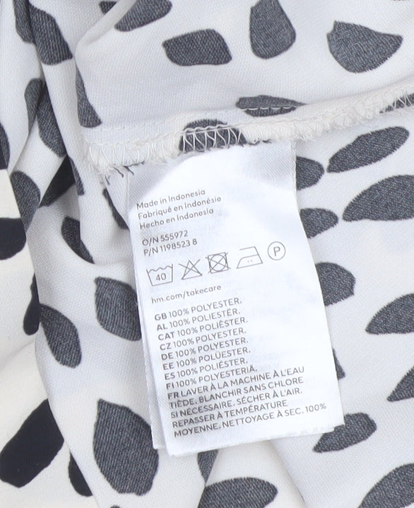 H&M Women Ivory Black Animal Print Shift Mini Dress UK 10 Long Sleeve