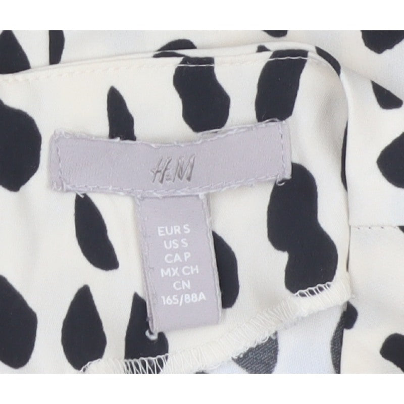 H&M Women Ivory Black Animal Print Shift Mini Dress UK 10 Long Sleeve