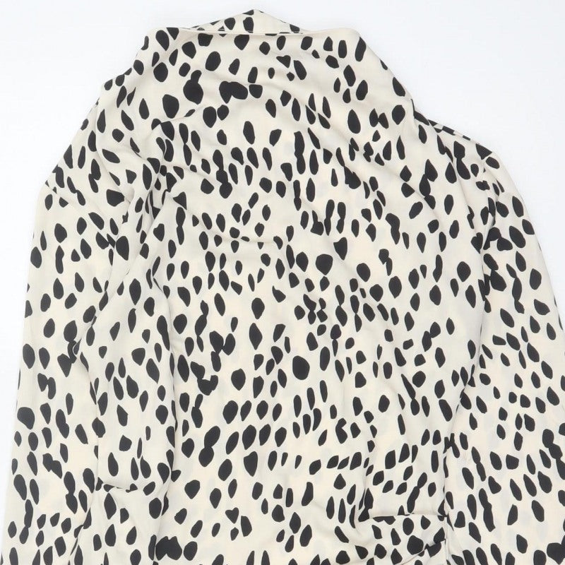 H&M Women Ivory Black Animal Print Shift Mini Dress UK 10 Long Sleeve