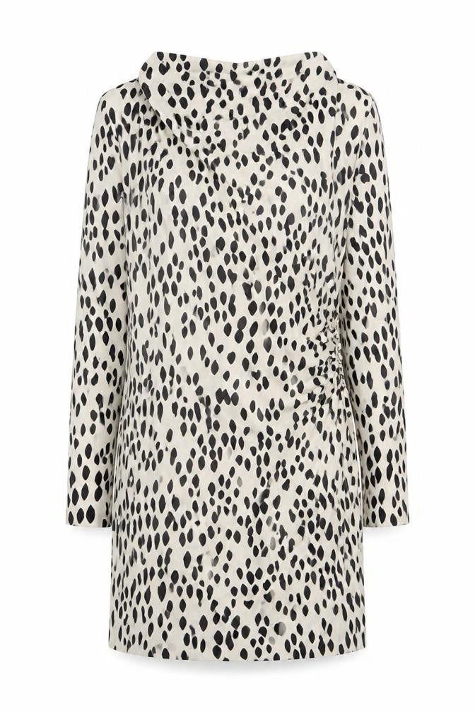 H&M Women Ivory Black Animal Print Shift Mini Dress UK 10 Long Sleeve