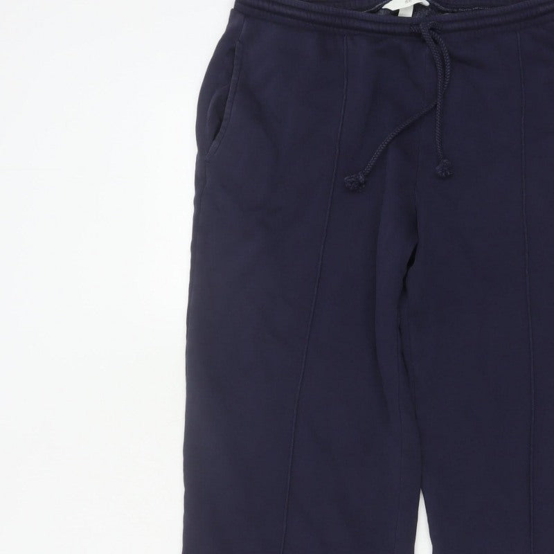H&M Women's Blue L Wide Leg Fleece Jogger Trousers Drawstring