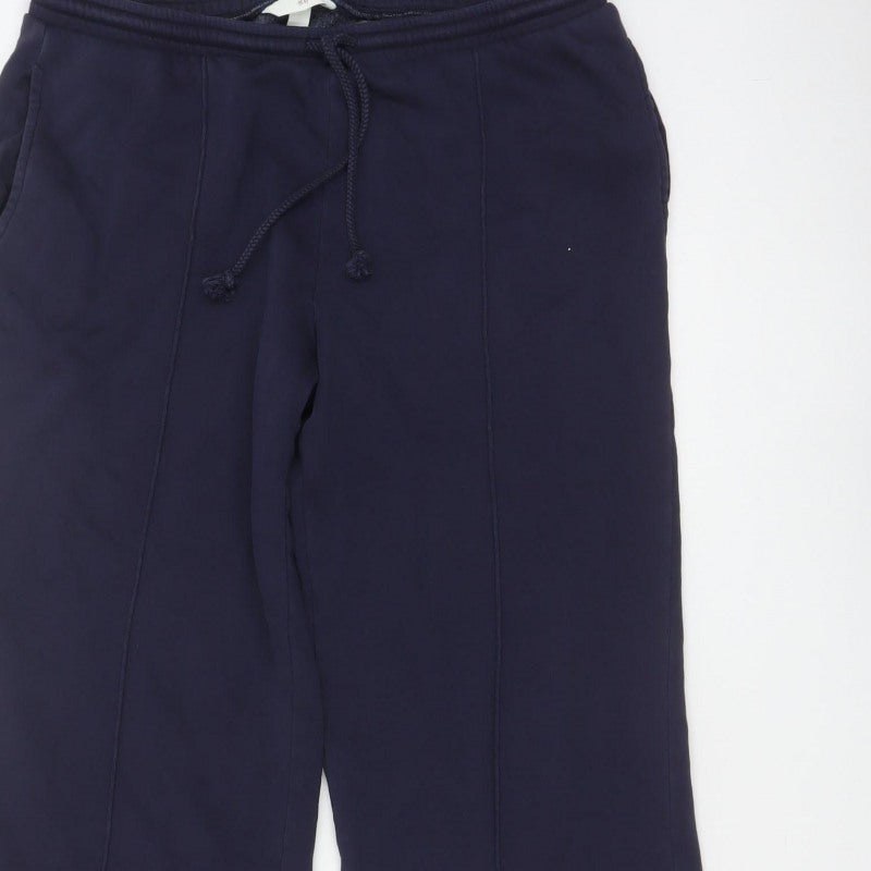 H&M Women's Blue L Wide Leg Fleece Jogger Trousers Drawstring