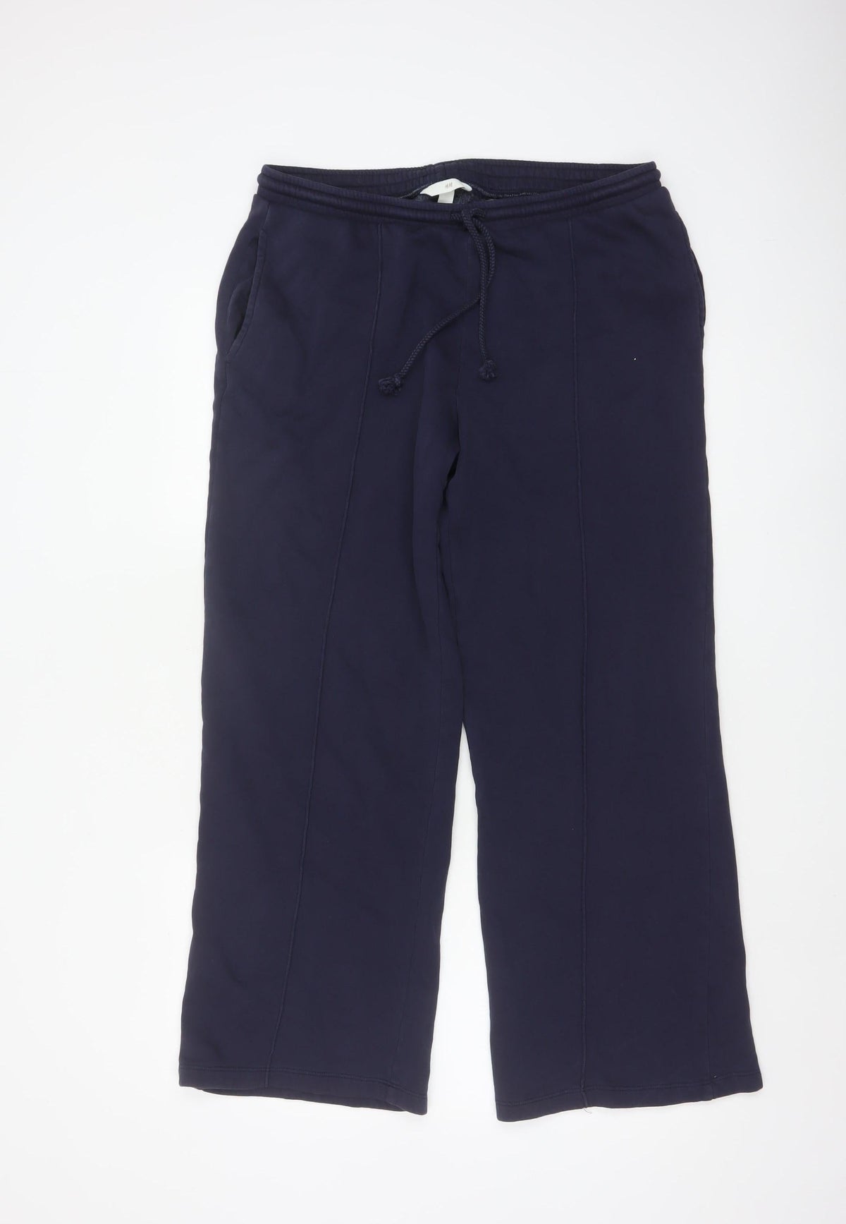 H&M Women's Blue L Wide Leg Fleece Jogger Trousers Drawstring