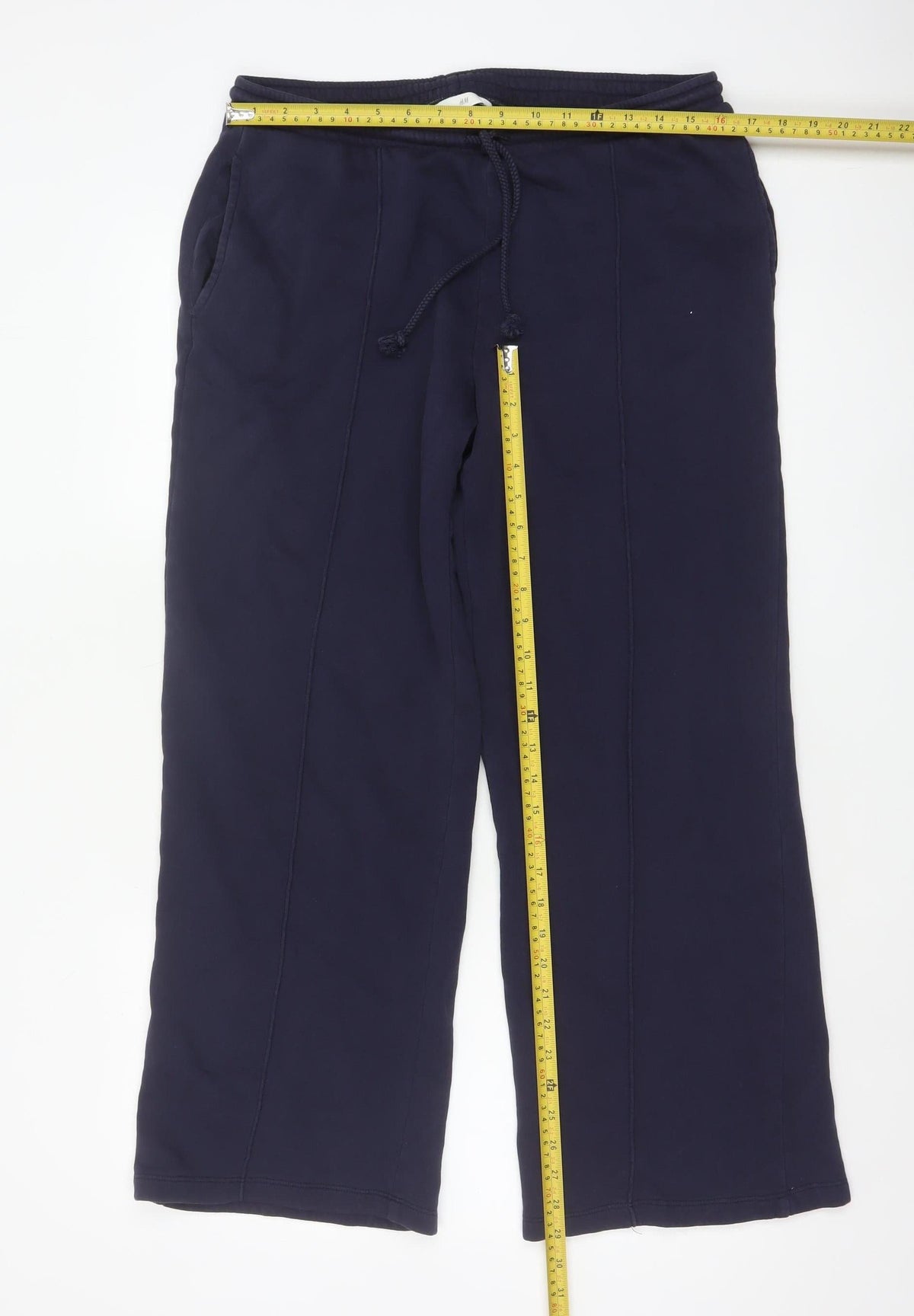 H&M Women's Blue L Wide Leg Fleece Jogger Trousers Drawstring