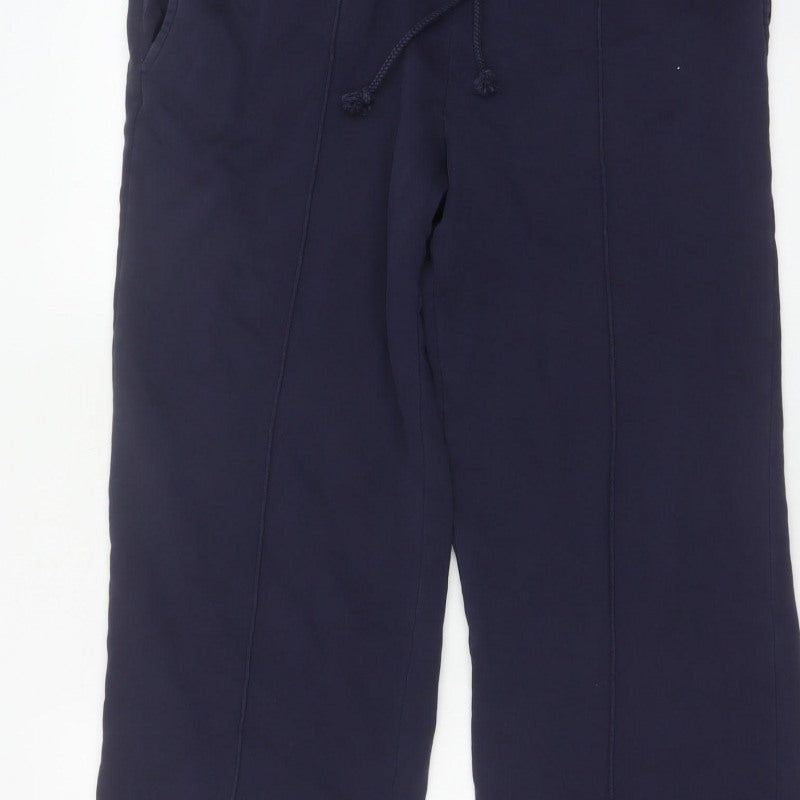 H&M Women's Blue L Wide Leg Fleece Jogger Trousers Drawstring