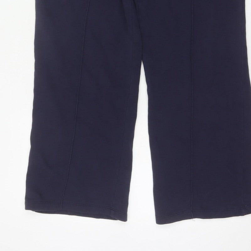 H&M Women's Blue L Wide Leg Fleece Jogger Trousers Drawstring