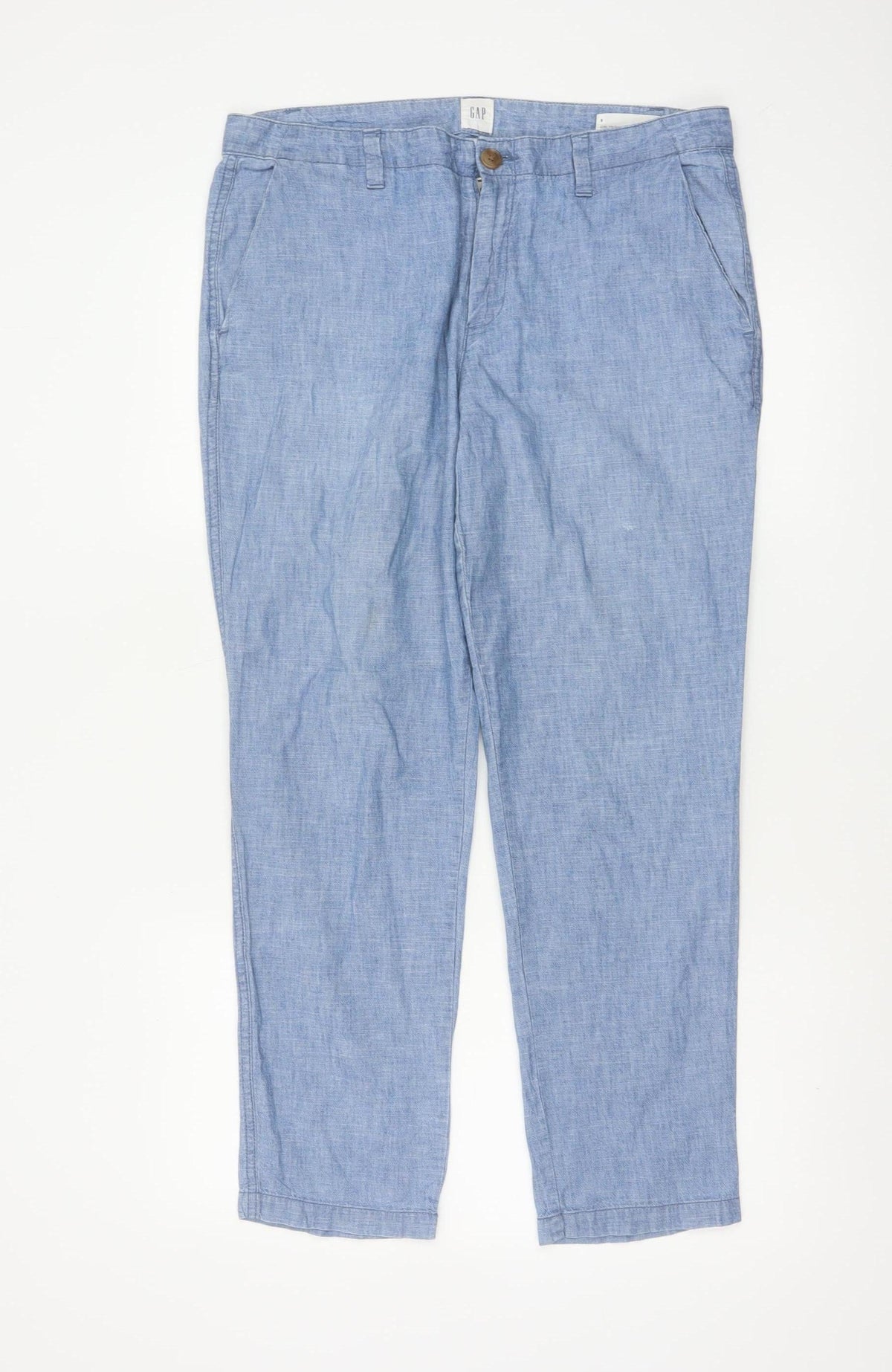 GAP Women’s Blue UK 12 Chambray Straight Chino Trousers Cotton