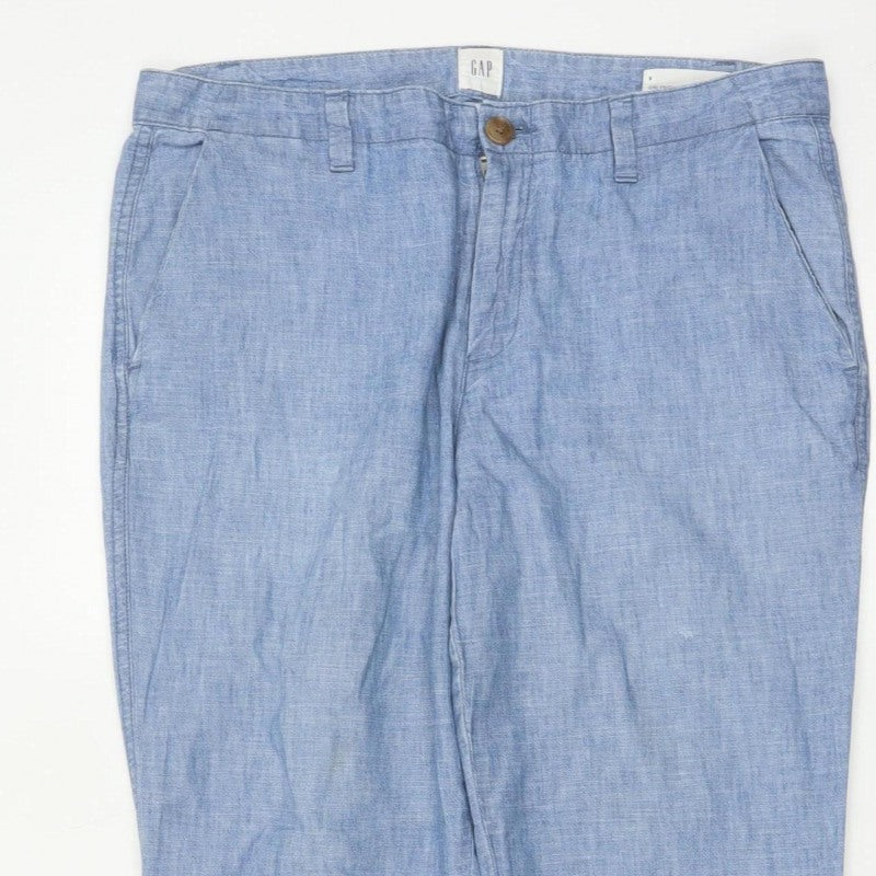 GAP Women’s Blue UK 12 Chambray Straight Chino Trousers Cotton