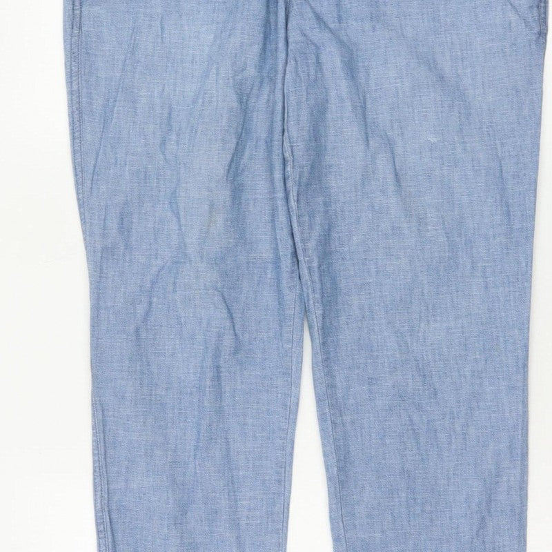 GAP Women’s Blue UK 12 Chambray Straight Chino Trousers Cotton