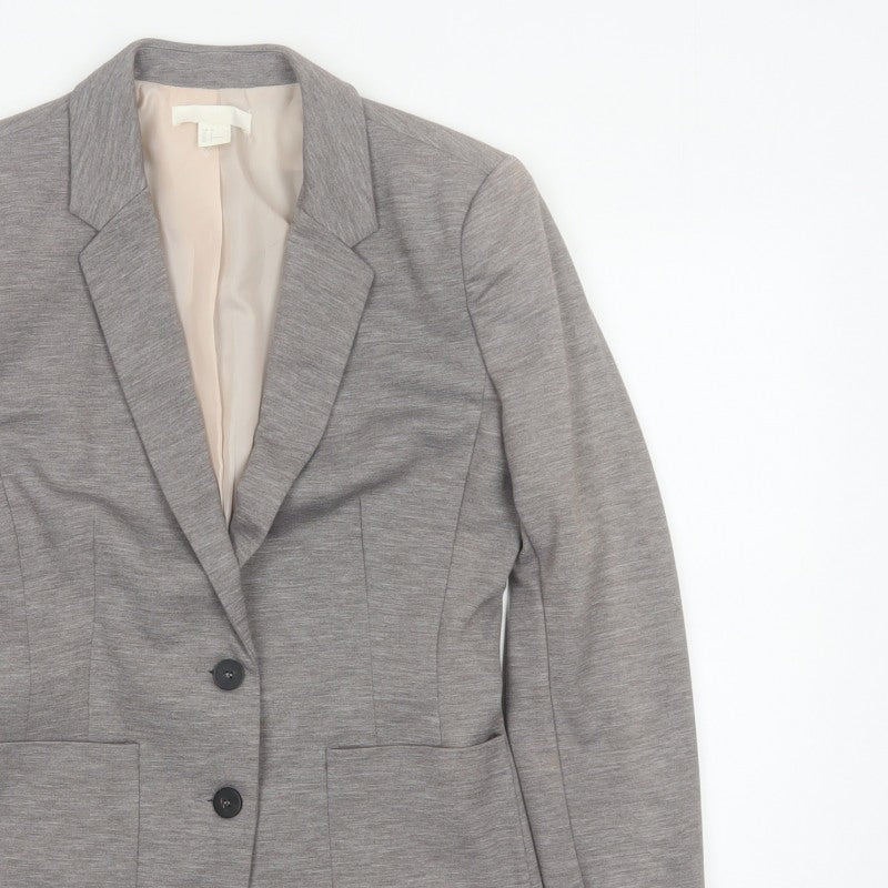 H&M Women's Grey UK 10 Single-Breasted Stretch Lined Blazer