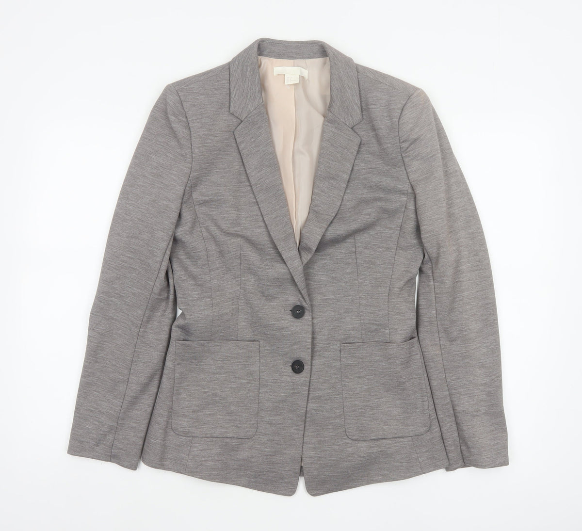 H&M Women's Grey UK 10 Single-Breasted Stretch Lined Blazer