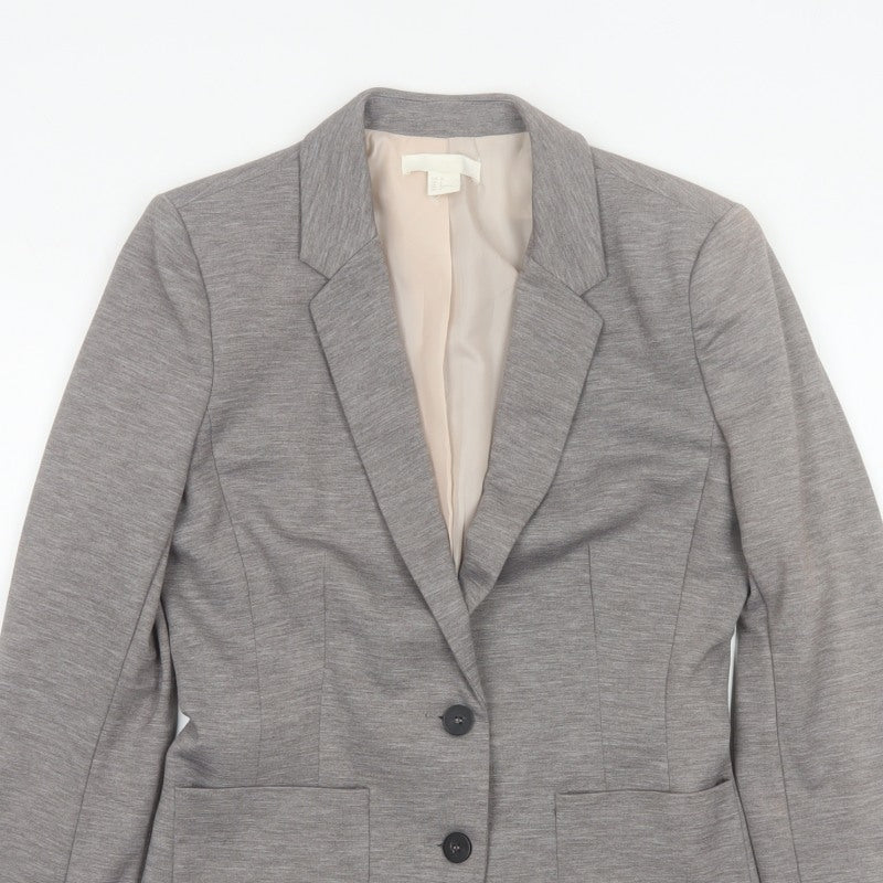 H&M Women's Grey UK 10 Single-Breasted Stretch Lined Blazer