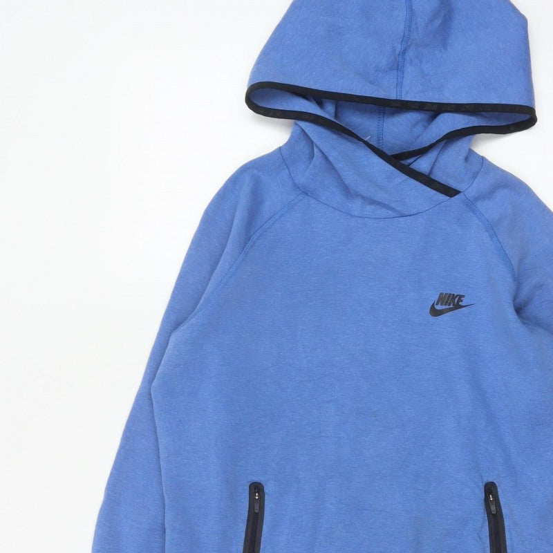 Nike Women Blue L Pullover Hoodie Logo Zip Pockets Tech Fleece