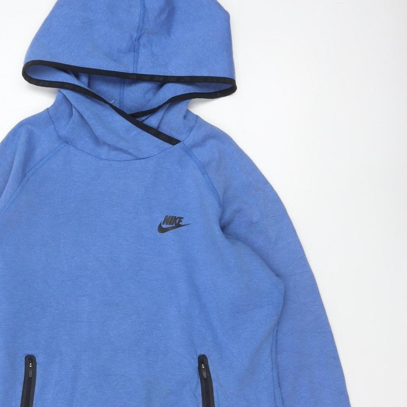 Nike Women Blue L Pullover Hoodie Logo Zip Pockets Tech Fleece