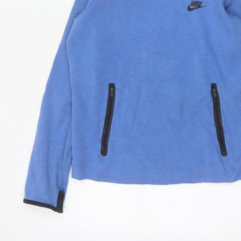 Nike Women Blue L Pullover Hoodie Logo Zip Pockets Tech Fleece