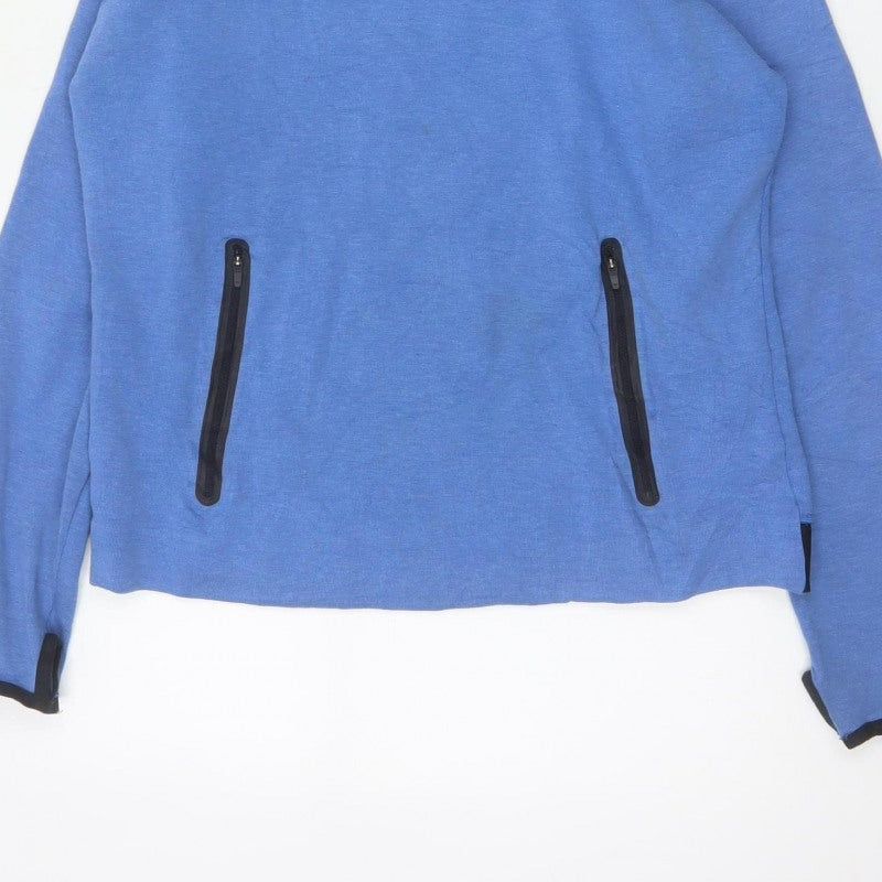 Nike Women Blue L Pullover Hoodie Logo Zip Pockets Tech Fleece